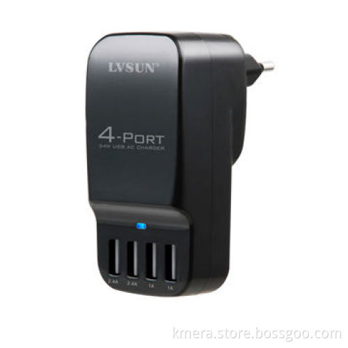 USB travel adapter with 4 independent USB portscan charge 2ipad and 2iphone with optional plug